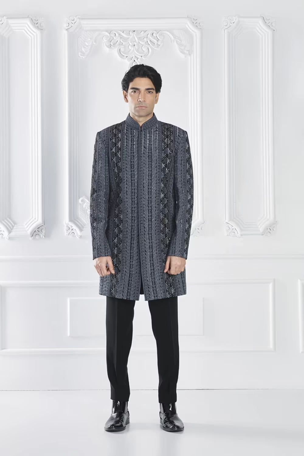 Black Embroidered Sherwani Set