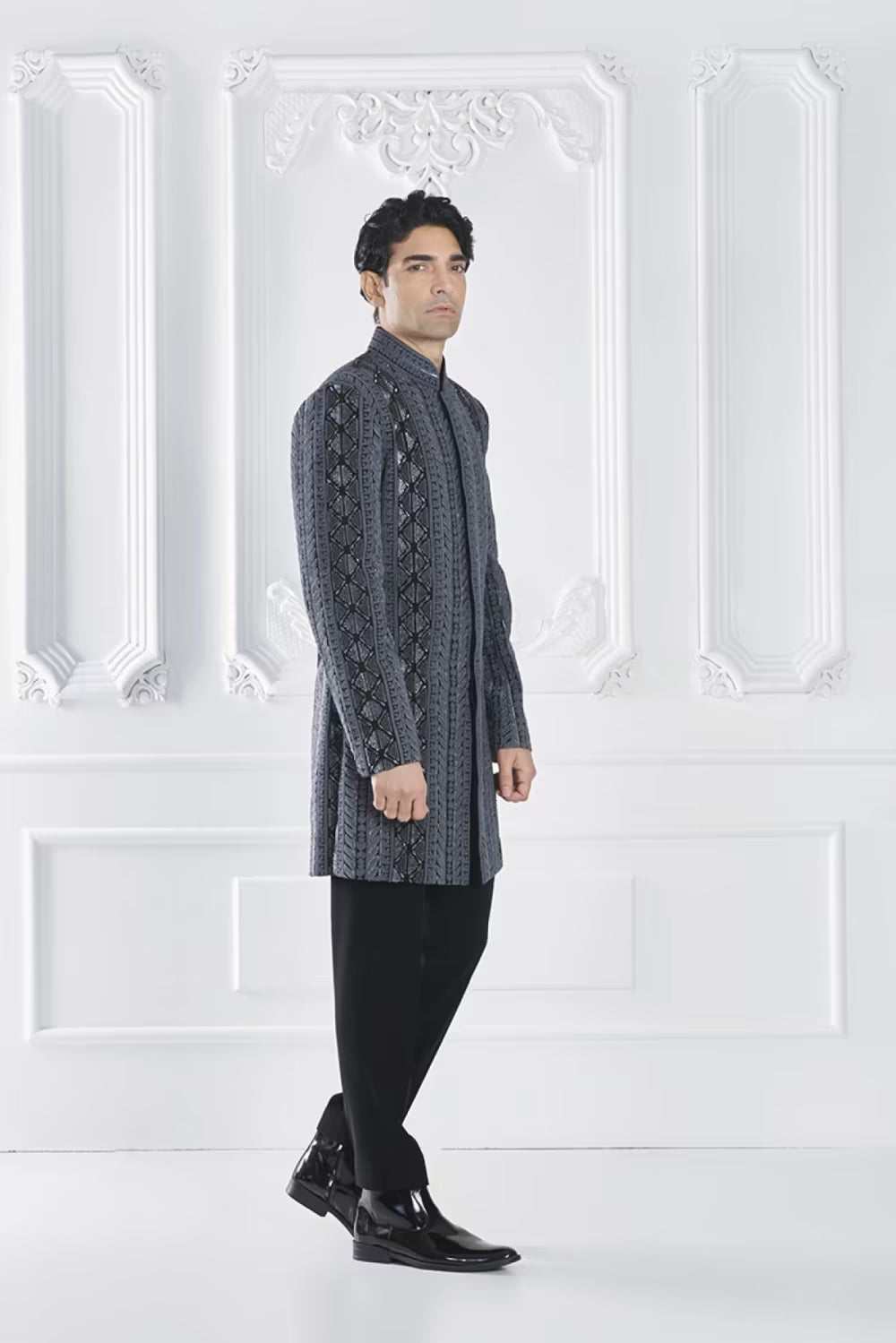 Black Embroidered Sherwani Set