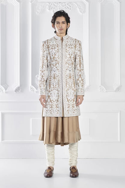 Oyster Embroidered Sherwani Set