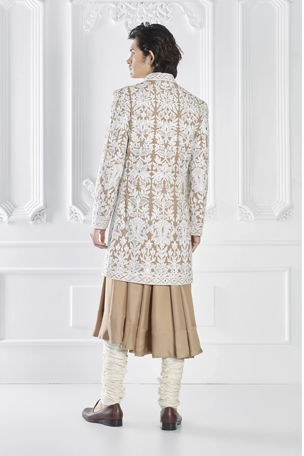 Oyster Embroidered Sherwani Set