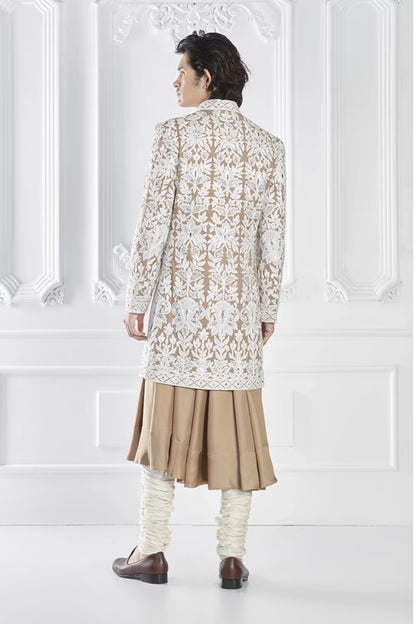 Oyster Embroidered Sherwani Set