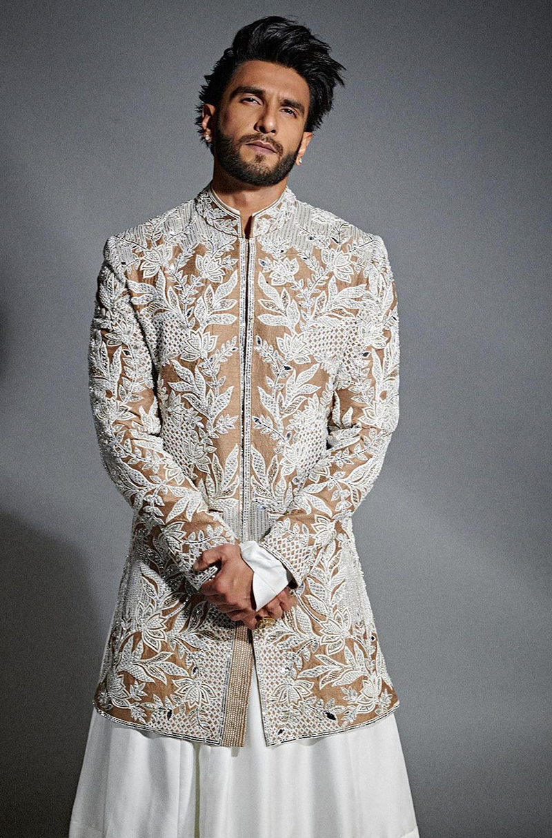 Ranveer Singh in our Ivory & Beige Embroidered Sherwani Set