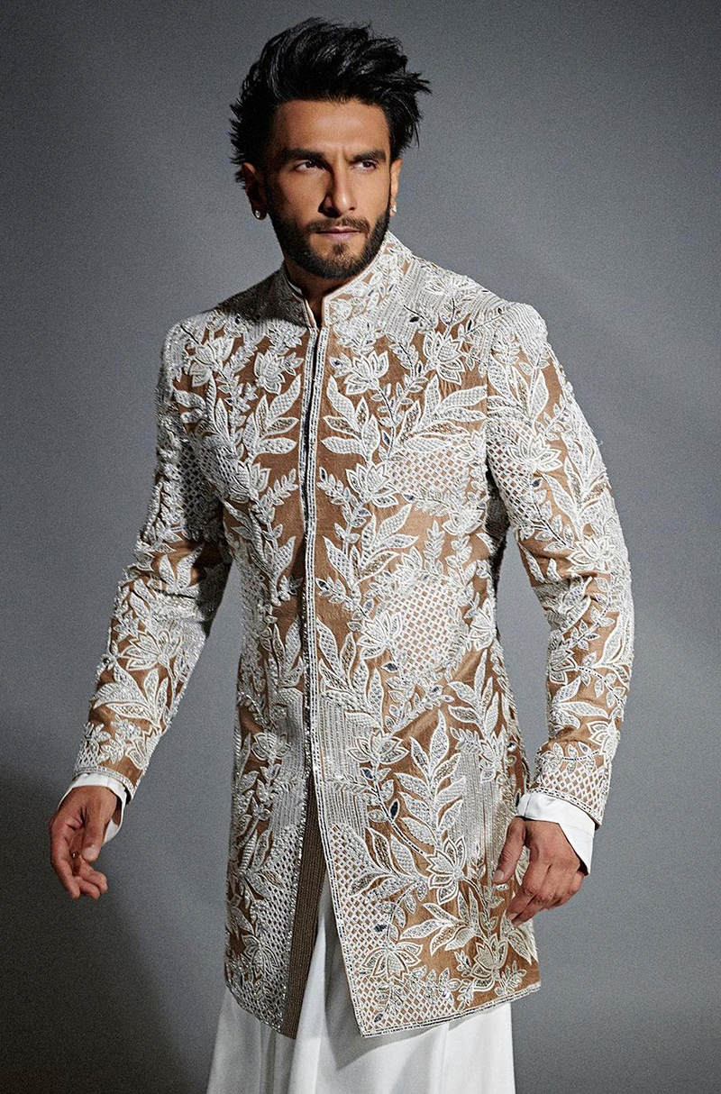 Ranveer Singh in our Ivory & Beige Embroidered Sherwani Set