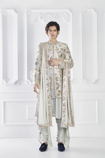 Grey Embroidered Sherwani Set