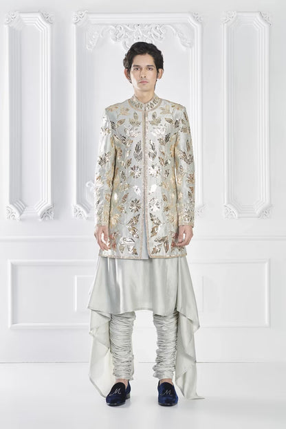 Grey Embroidered Sherwani Set