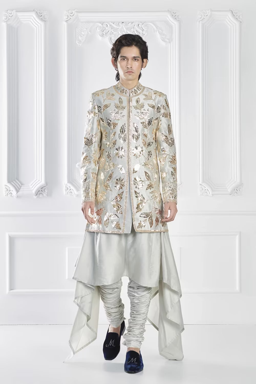 Grey Embroidered Sherwani Set