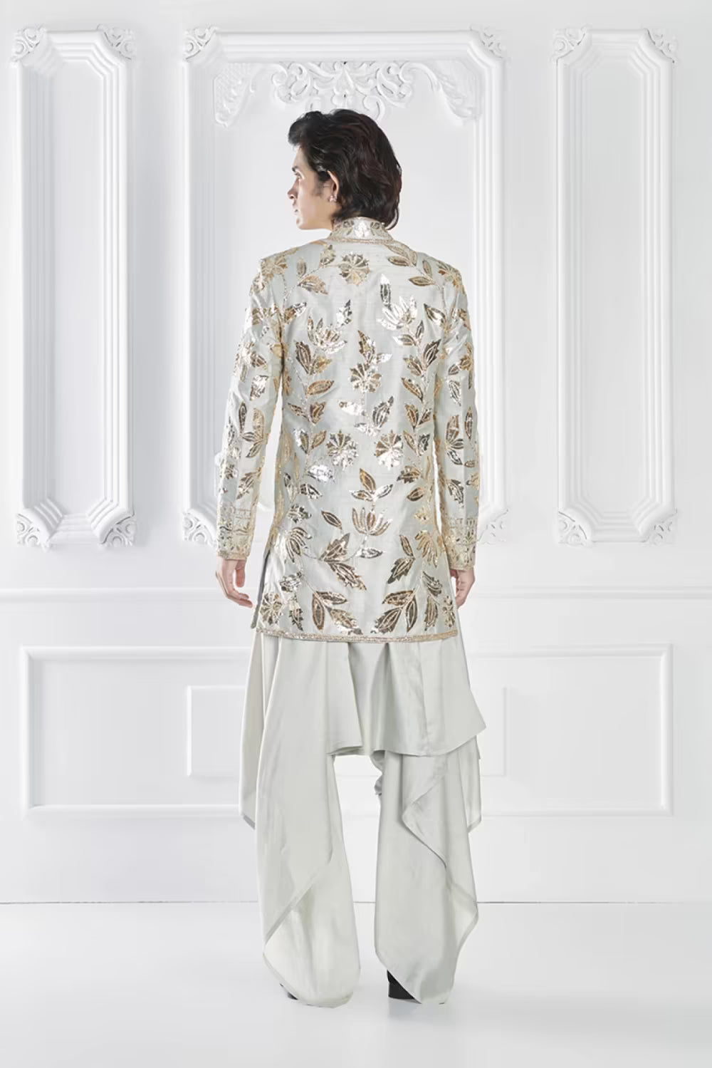 Grey Embroidered Sherwani Set