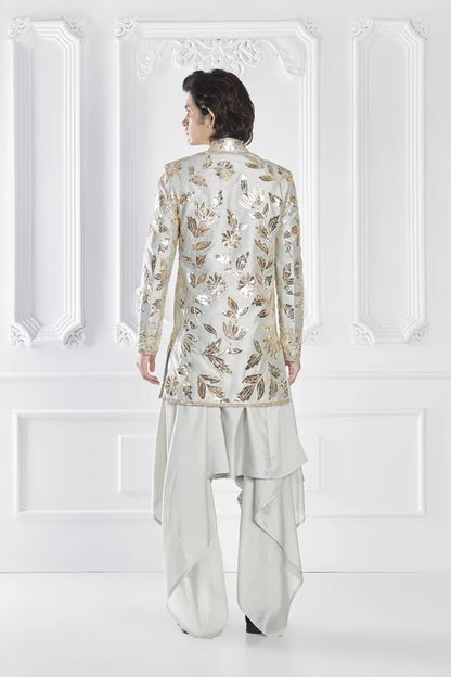 Grey Embroidered Sherwani Set