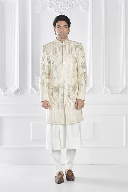 Ivory Sequin Embellished Sherwani Set