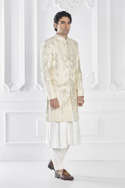 Ivory Sequin Embellished Sherwani Set