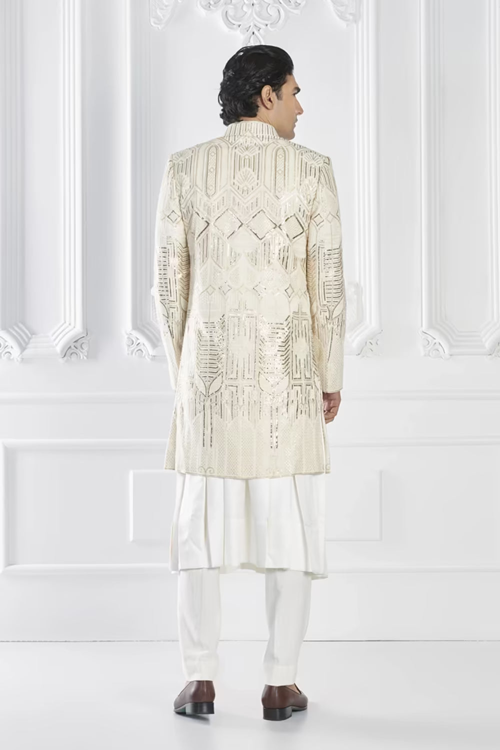 Ivory Sequin Embellished Sherwani Set