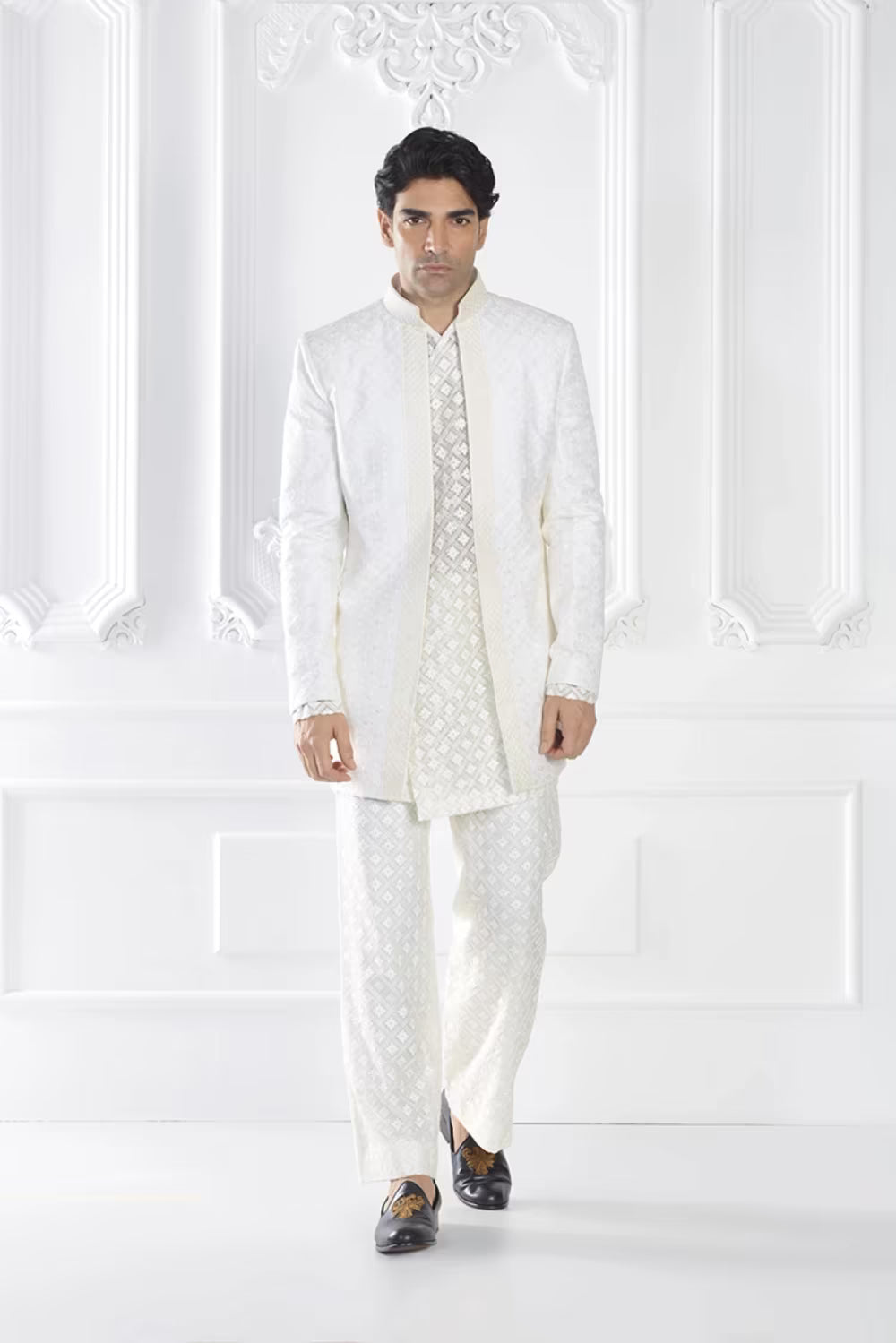 Ivory Embroidered Sherwani Set