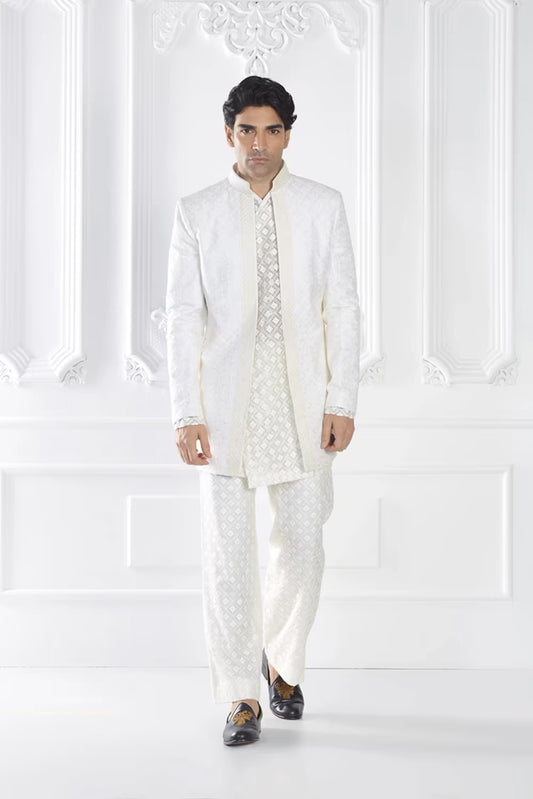 Ivory Embroidered Sherwani Set