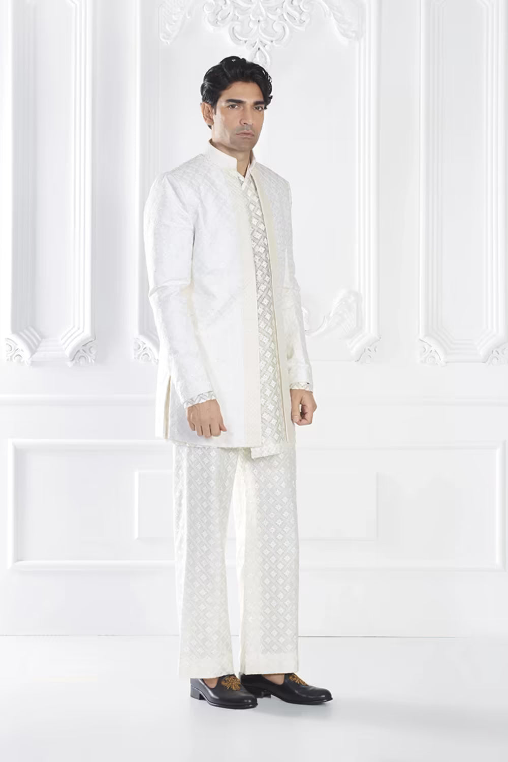 Ivory Embroidered Sherwani Set