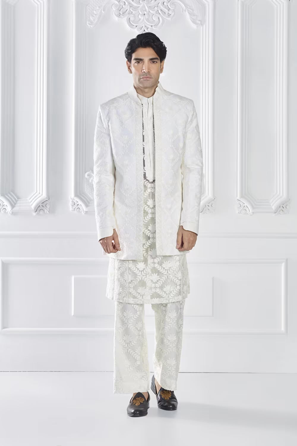 Ivory Embroidered Sherwani Set