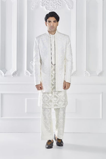 Ivory Embroidered Sherwani Set