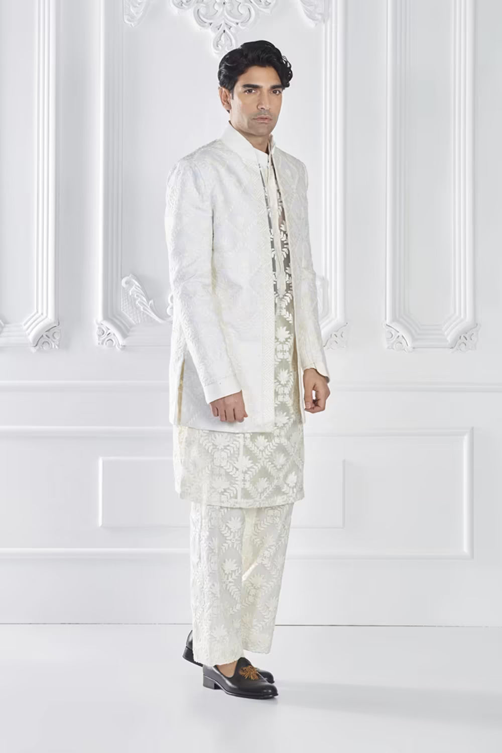 Ivory Embroidered Sherwani Set