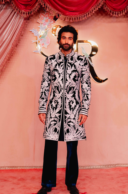 Meezaan Jafri in our Navy Blue Embroidered Sherwani Set