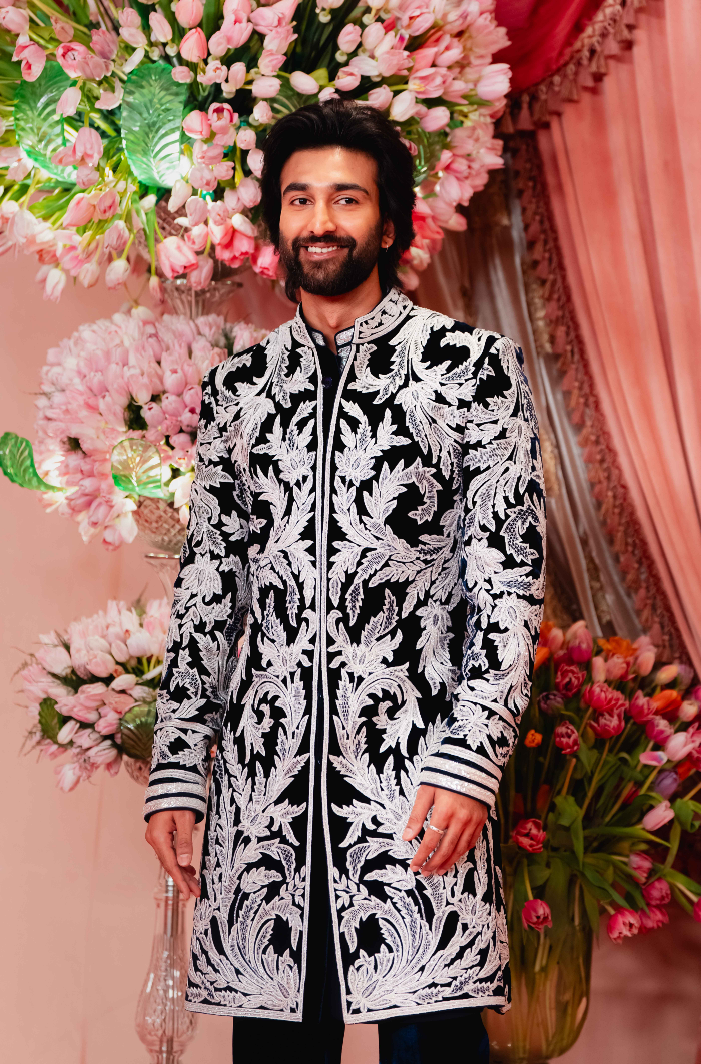 Meezaan Jafri in our Navy Blue Embroidered Sherwani Set