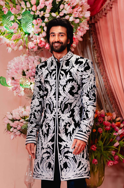 Meezaan Jafri in our Navy Blue Embroidered Sherwani Set