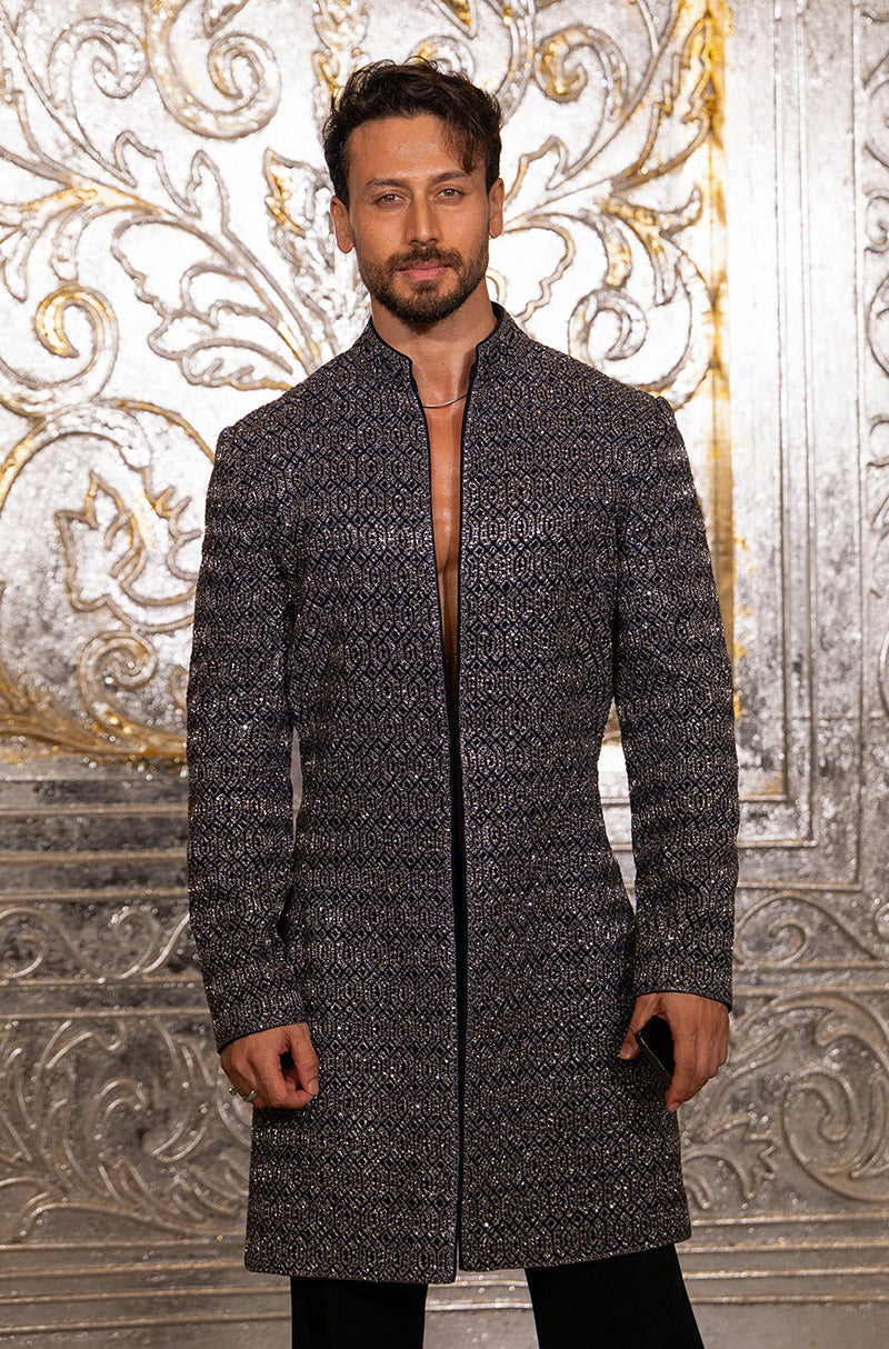 Tiger Shroff in our Navy Blue Embroidered Sherwani Set