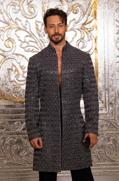 Tiger Shroff in our Navy Blue Embroidered Sherwani Set