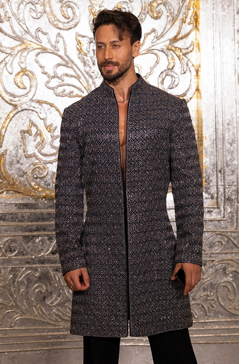 Tiger Shroff in our Navy Blue Embroidered Sherwani Set