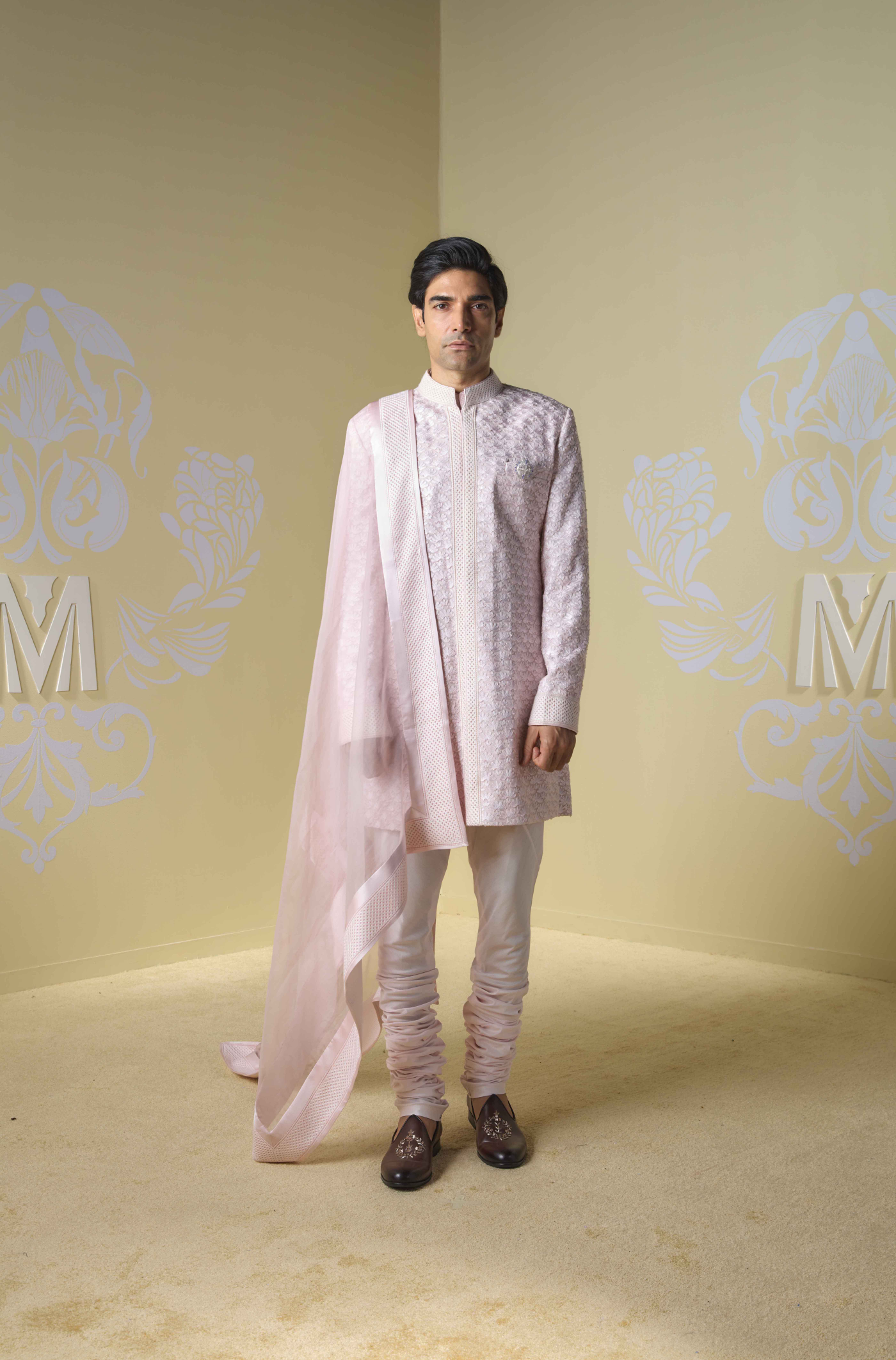 Powder Pink Kashmiri Sherwani Set