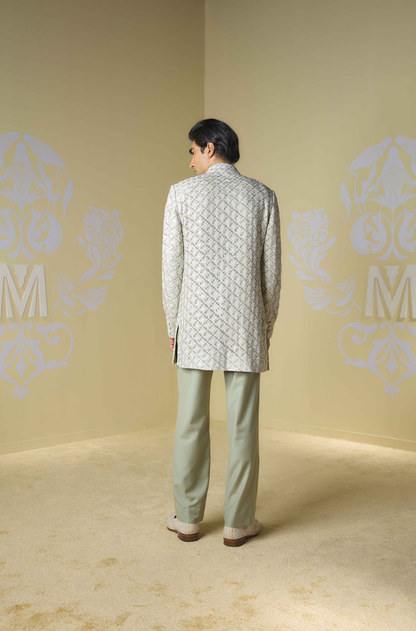 Olive Green Kashmiri Embroidered Sherwani Set