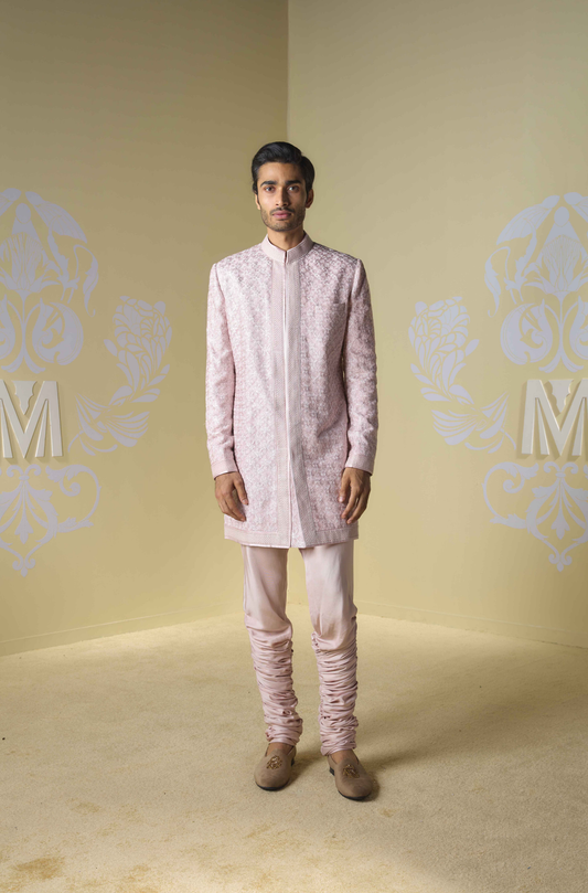 Old Rose Kashmiri Embroidered Sherwani Set