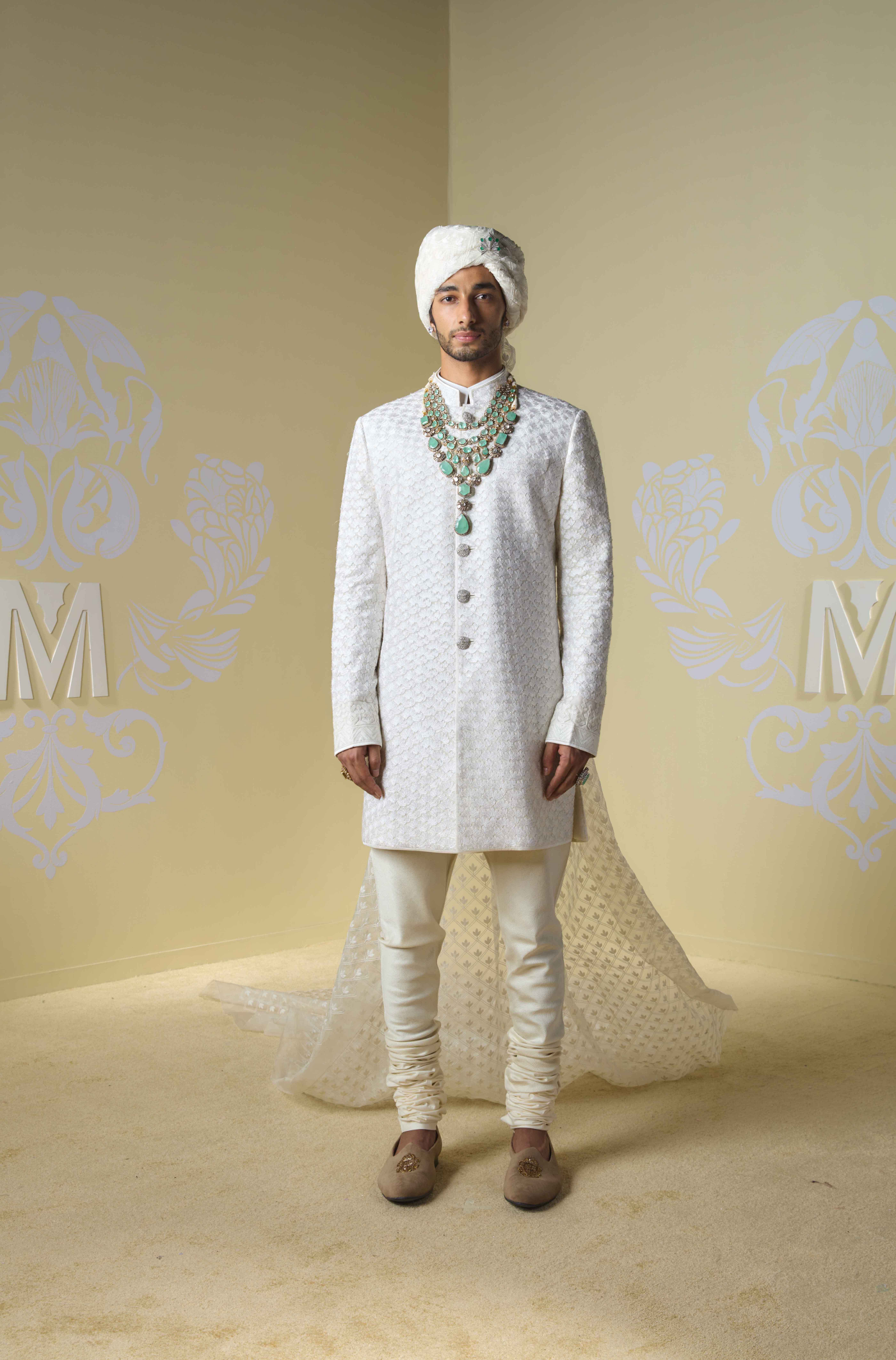 Ivory Kashmiri Embroidered Sherwani Set