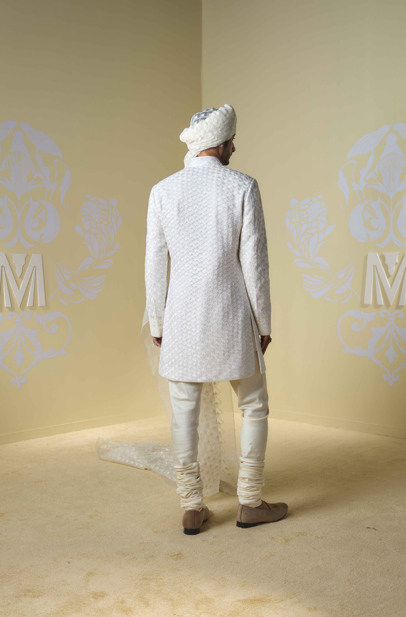 Ivory Kashmiri Embroidered Sherwani Set