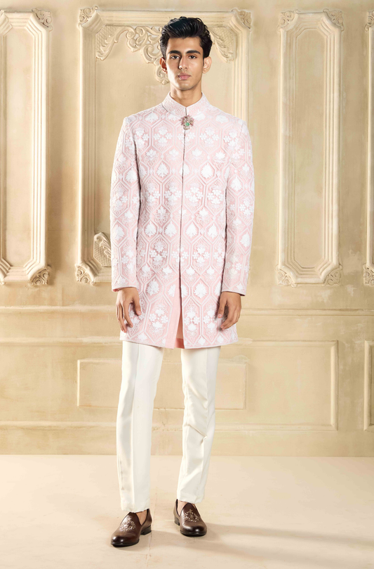 Light Pink Kashmiri Embroidered Sherwani Set