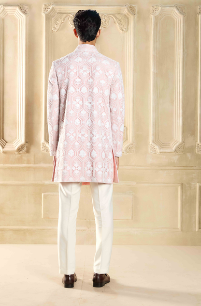 Light Pink Kashmiri Embroidered Sherwani Set