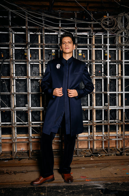 Vijay Varma in our Navy Blue Open Sherwani Set