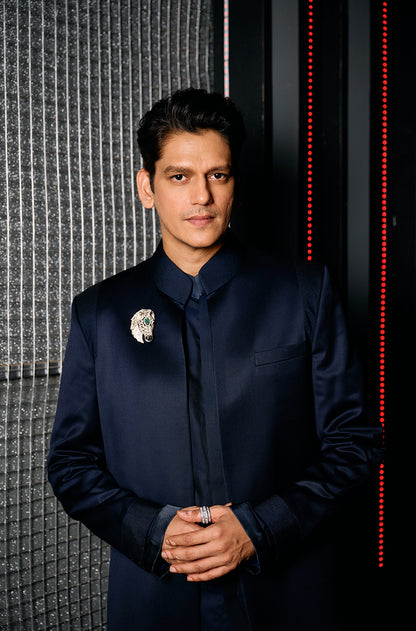 Vijay Varma in our Navy Blue Open Sherwani Set