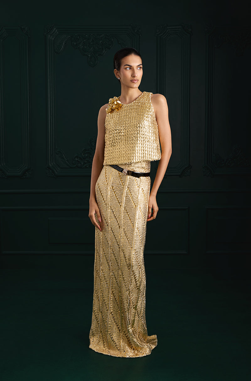 Gold Foil Knit Skirt Set