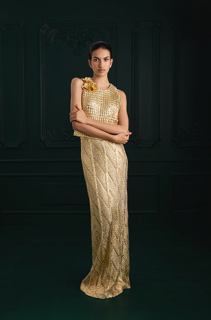 Gold Foil Knit Skirt Set