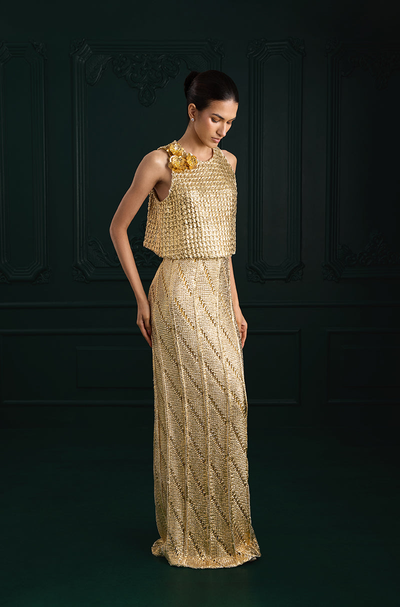 Gold Foil Knit Skirt Set