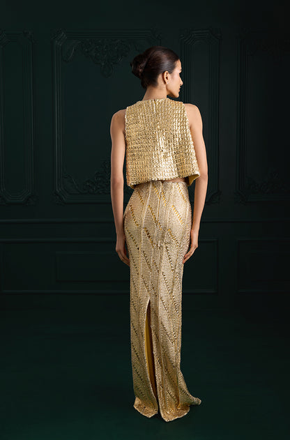 Gold Foil Knit Skirt Set