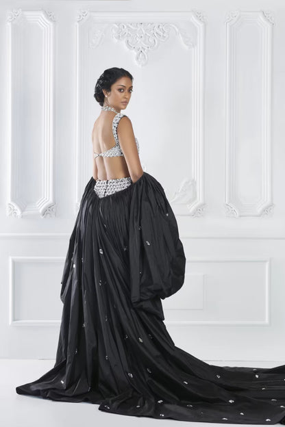 Grey Ivory Encrusted Skirt Set