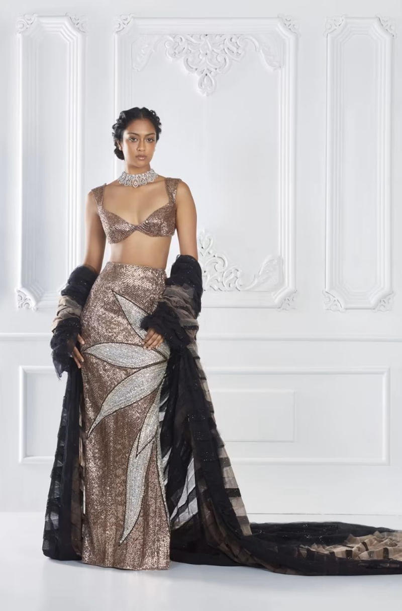 Brown Silver Sequin Skirt Set