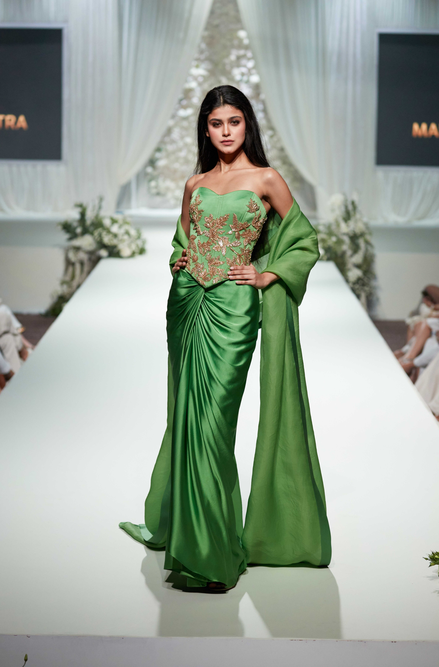 Green Embroidered Corset Skirt Set