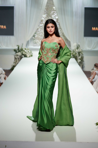 Green Embroidered Corset Skirt Set