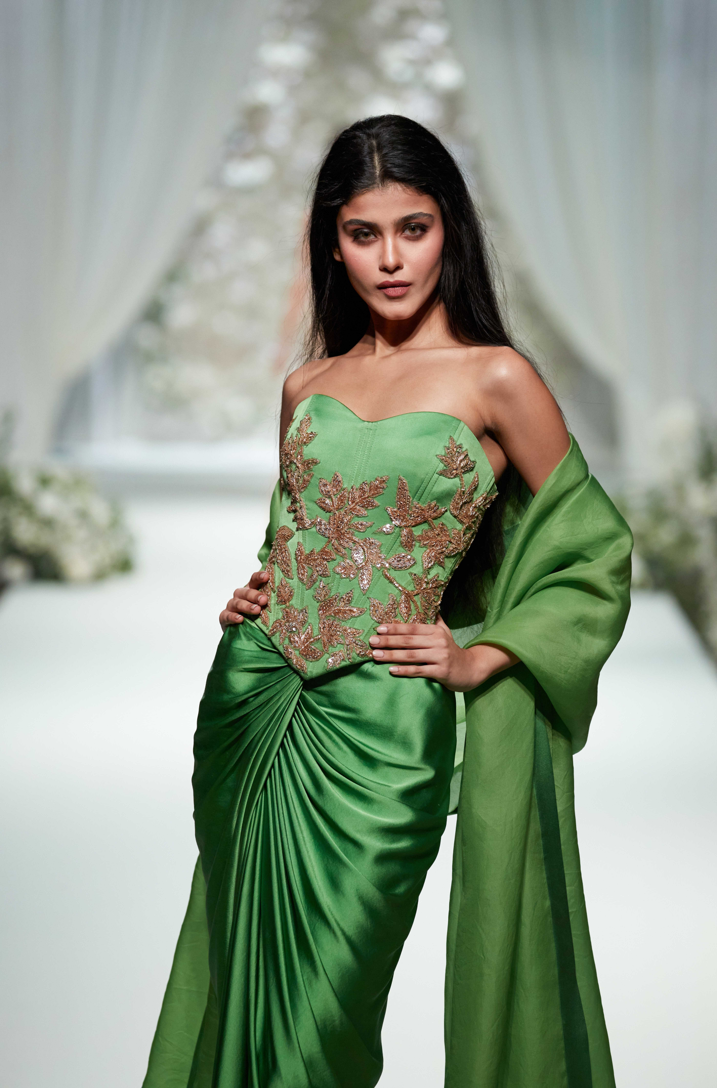 Green Embroidered Corset Skirt Set