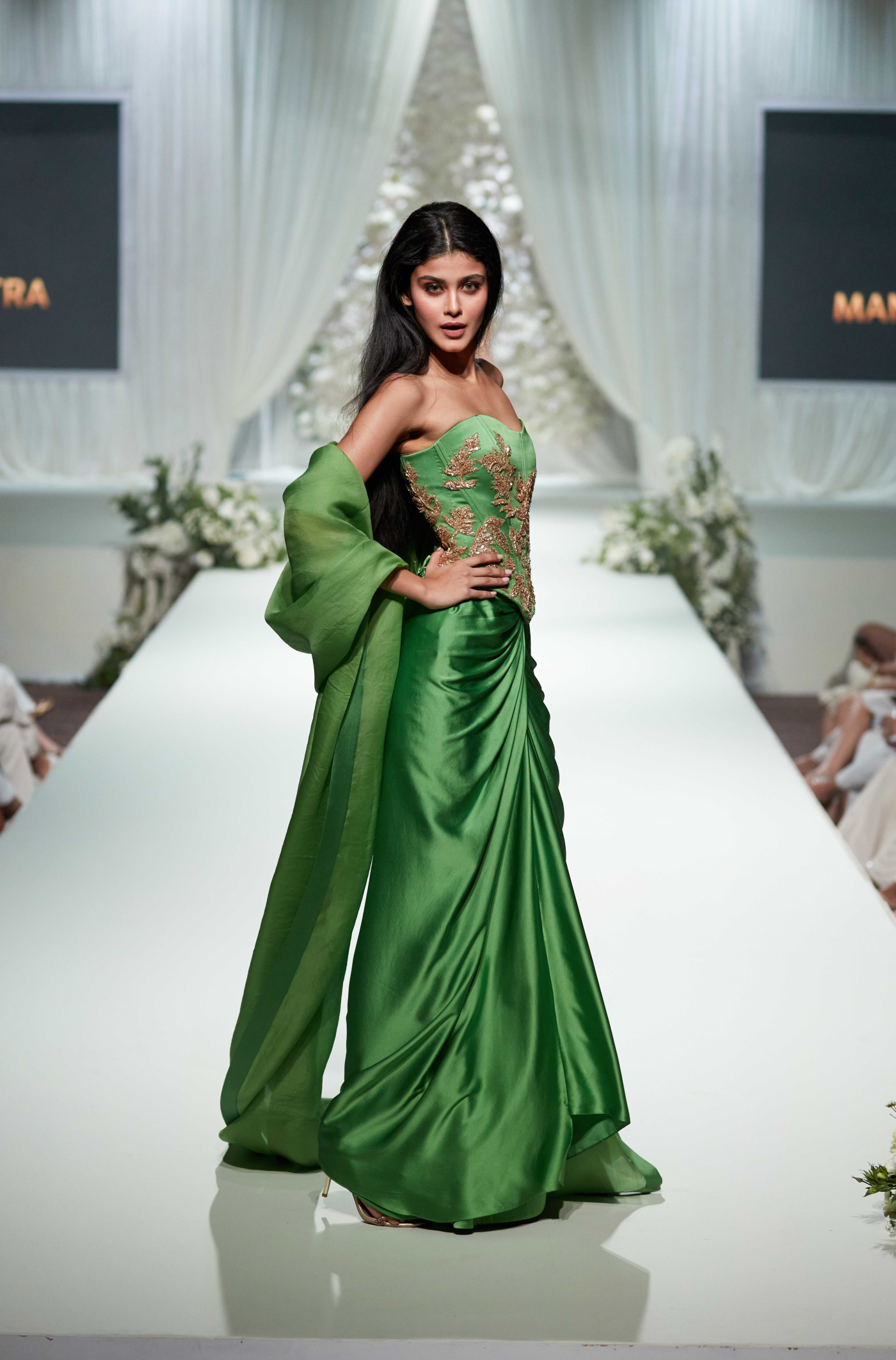 Green Embroidered Corset Skirt Set