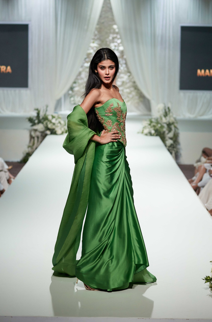 Green Embroidered Corset Skirt Set