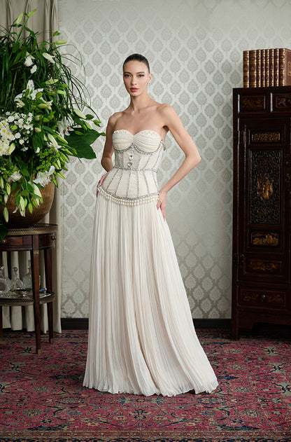 Cream Crushed Pleated Skirt Set