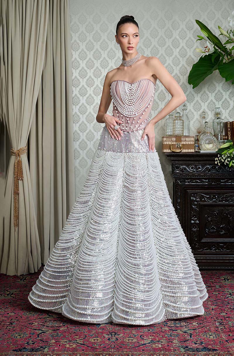 Oyster Sequin Embroidered Crinolin Skirt Set