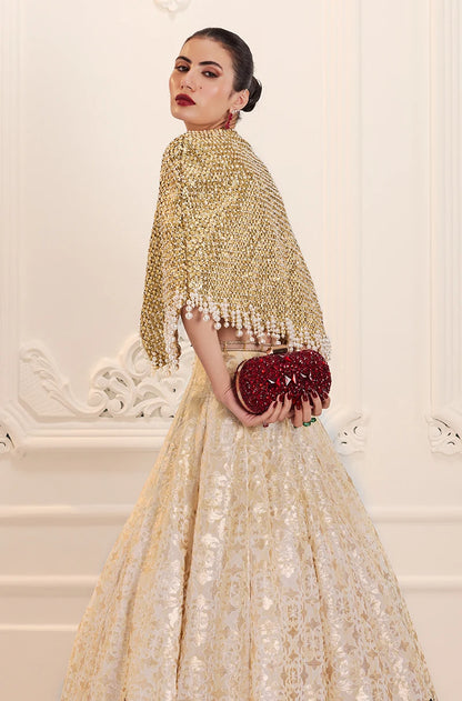 Ivory Gold Sequin Sheeted Printed Lehenga Set